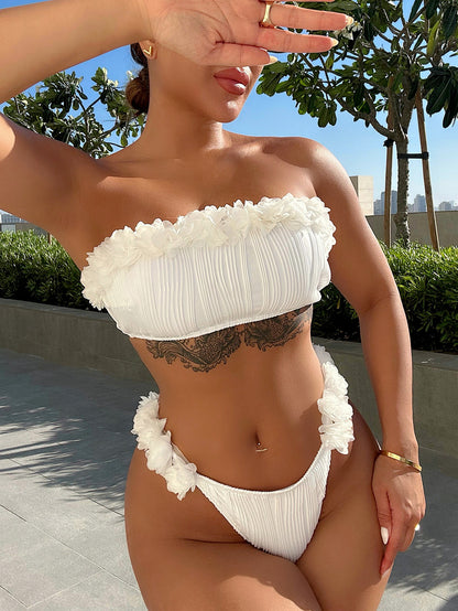 Solid Color Tie-Back Bikini Set - 2024 Bikini Trends White