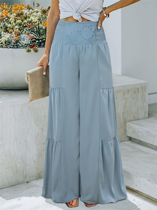 Smocked High Waist Pants Light Blue