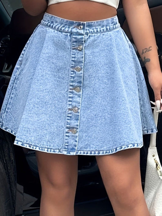 Buttoned Mini Denim Skirt Light