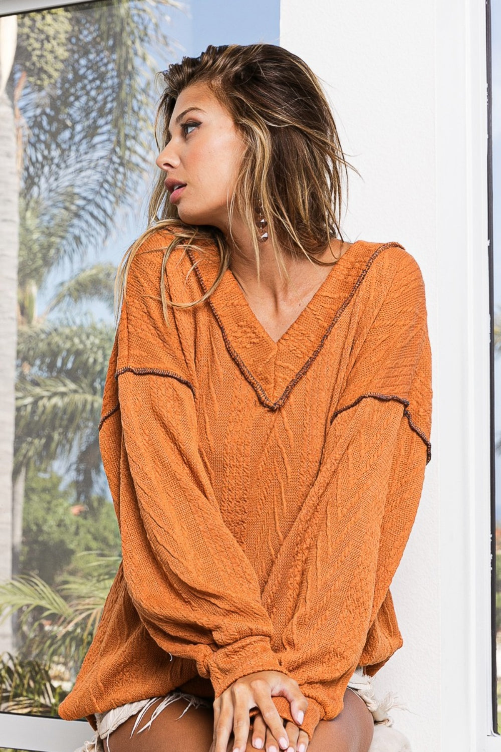 Women's Oversized Textured Knit Sweater