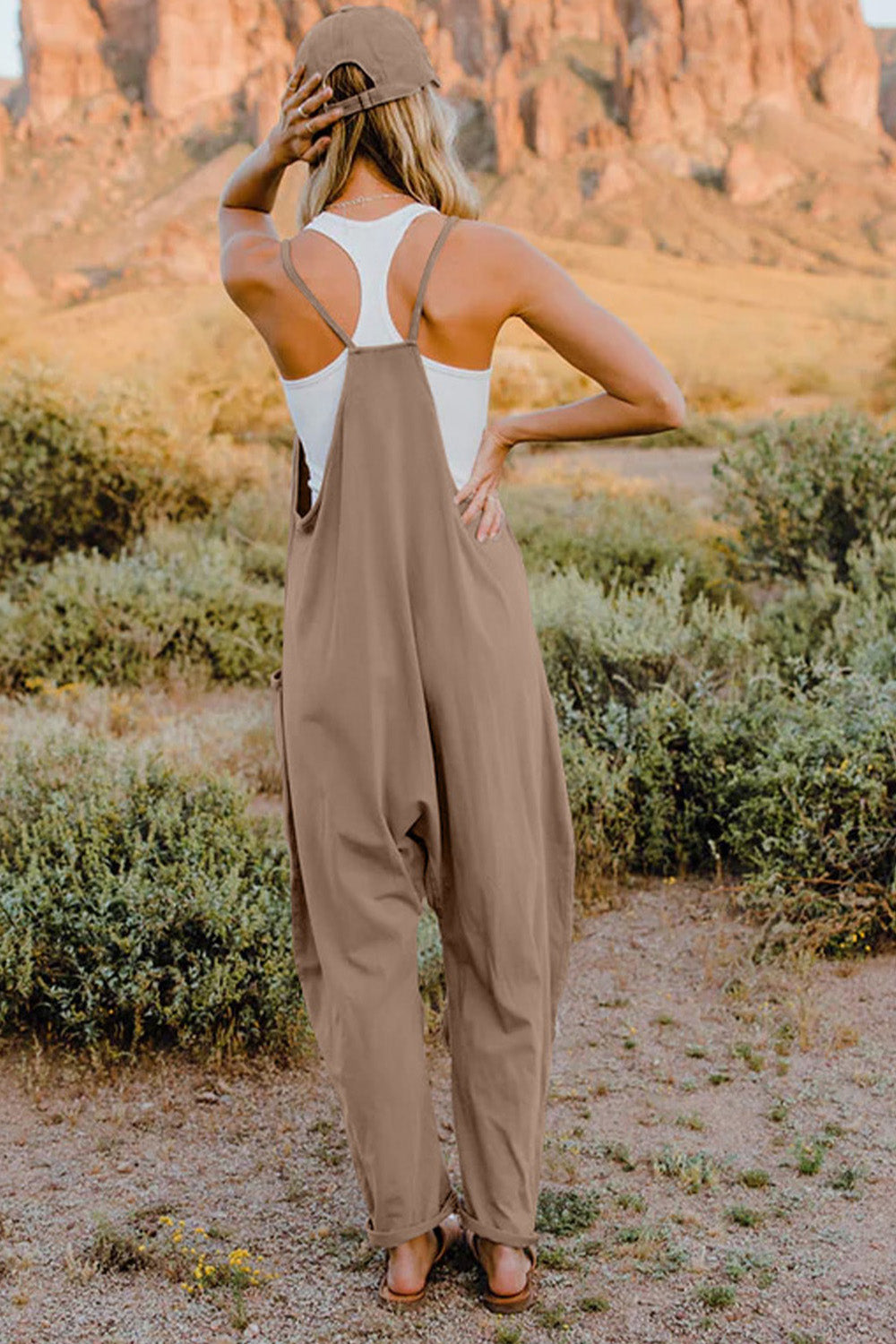 Sleeveless V-Neck Jumpsuit with Pockets