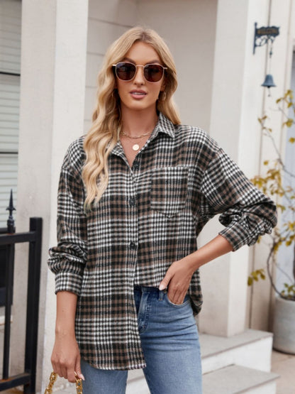 Stretchy Plaid Button-Down Shirt