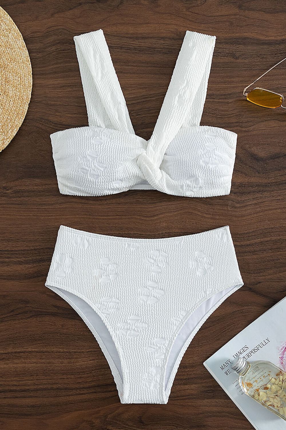 Textured High-Waist Twist Bikini Set White