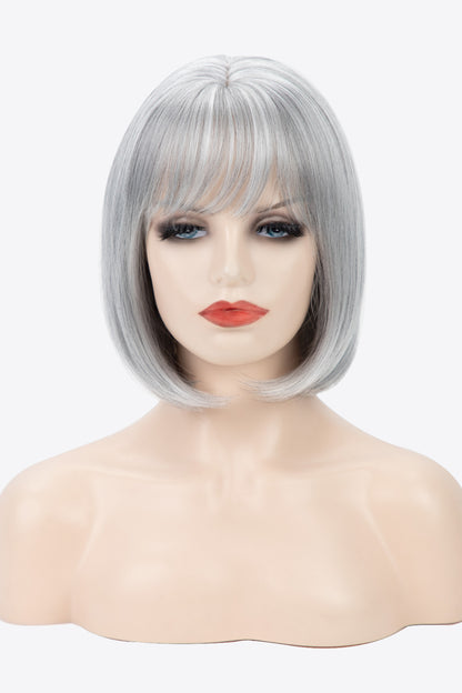 9" Short Straight Bob Wig White Gray One Size