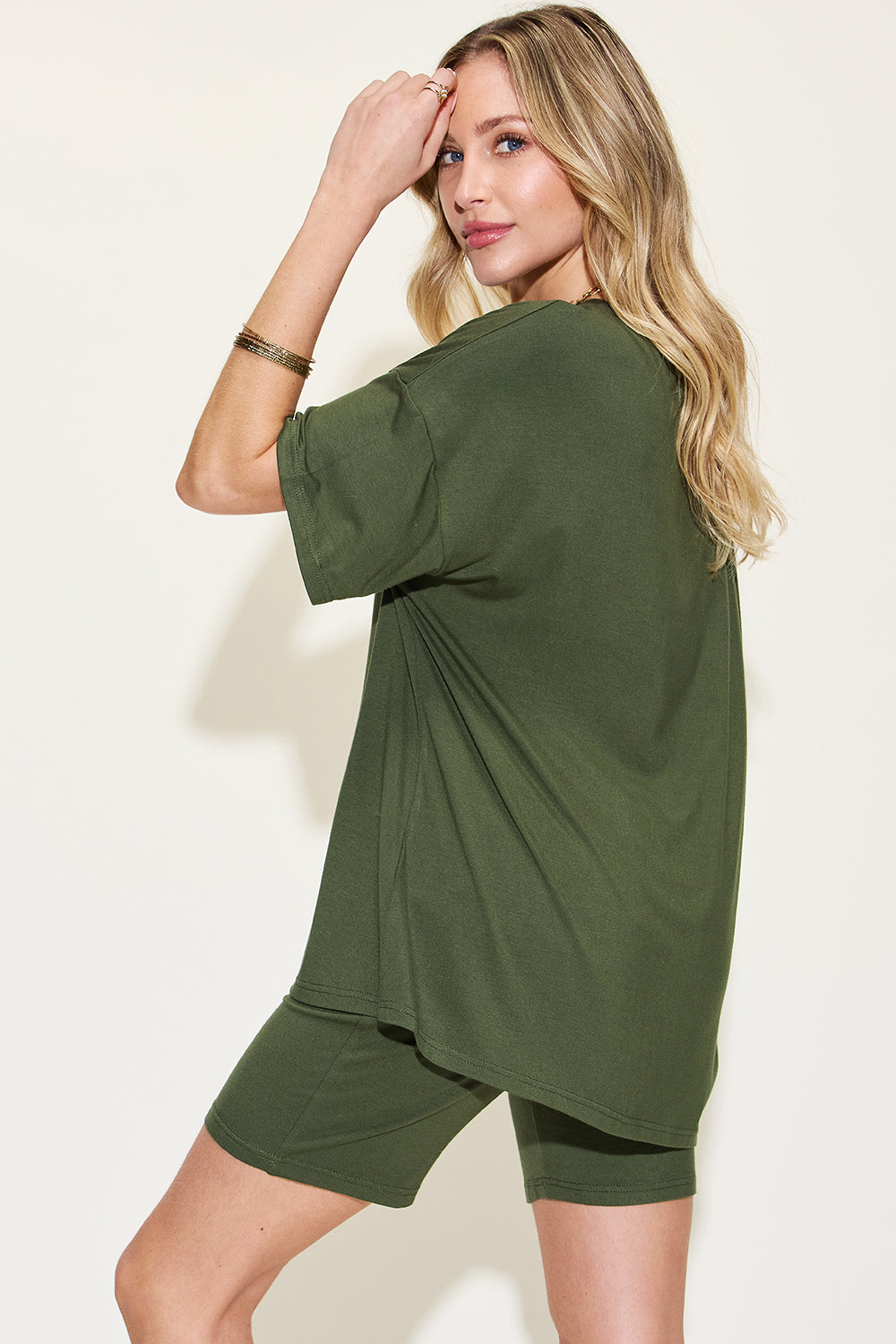 Relaxed Fit Rayon V-Neck Tee & Shorts Set