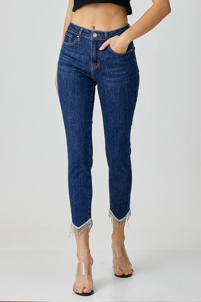 RISEN Full Size Embellished Mid Rise Crop Skinny Jeans