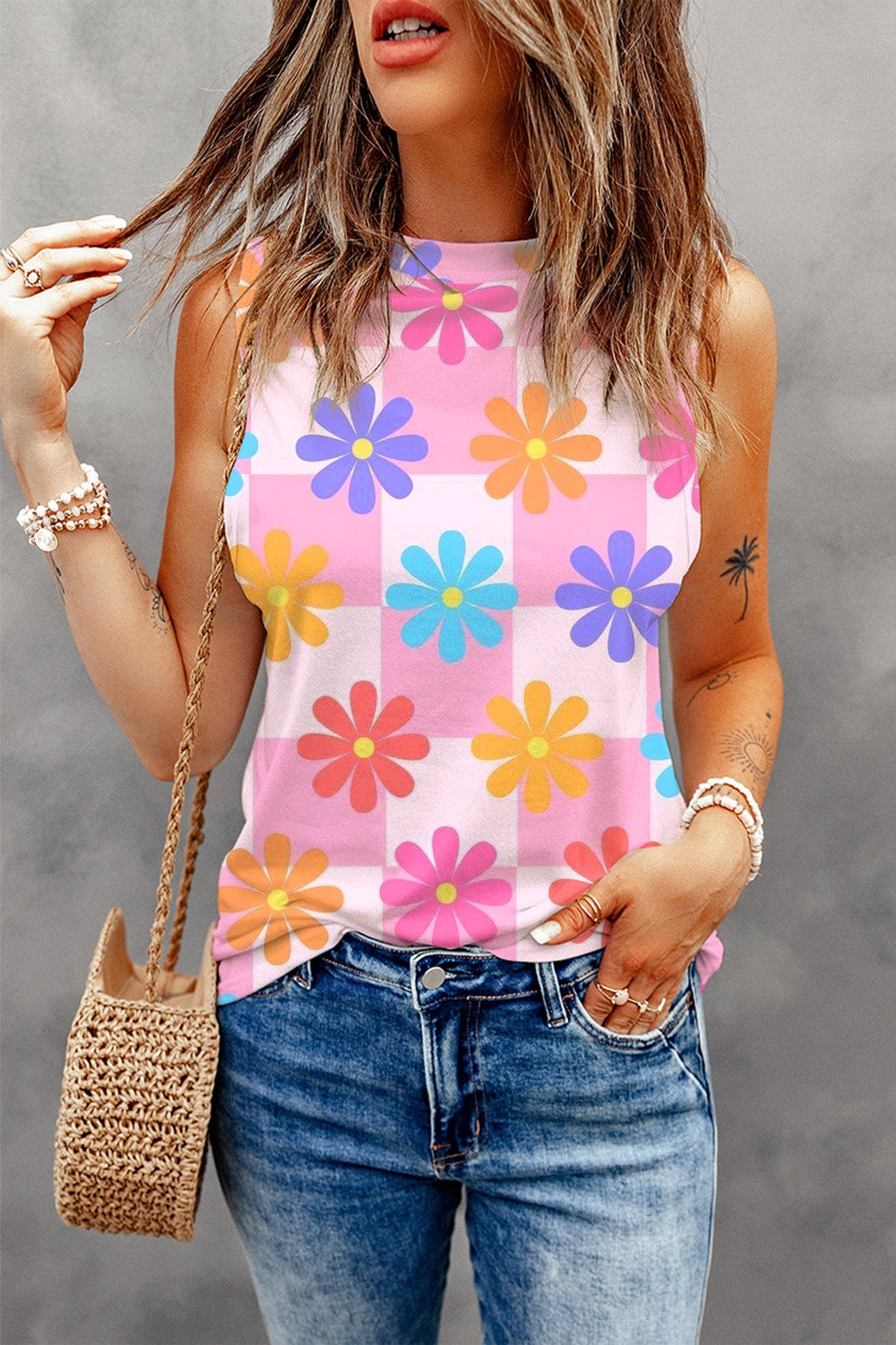 Flower Printed Round Neck Tank Floral