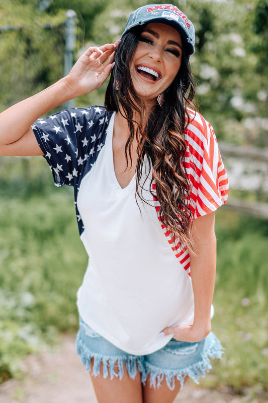 American Flag Relaxed V-Neck Tee
