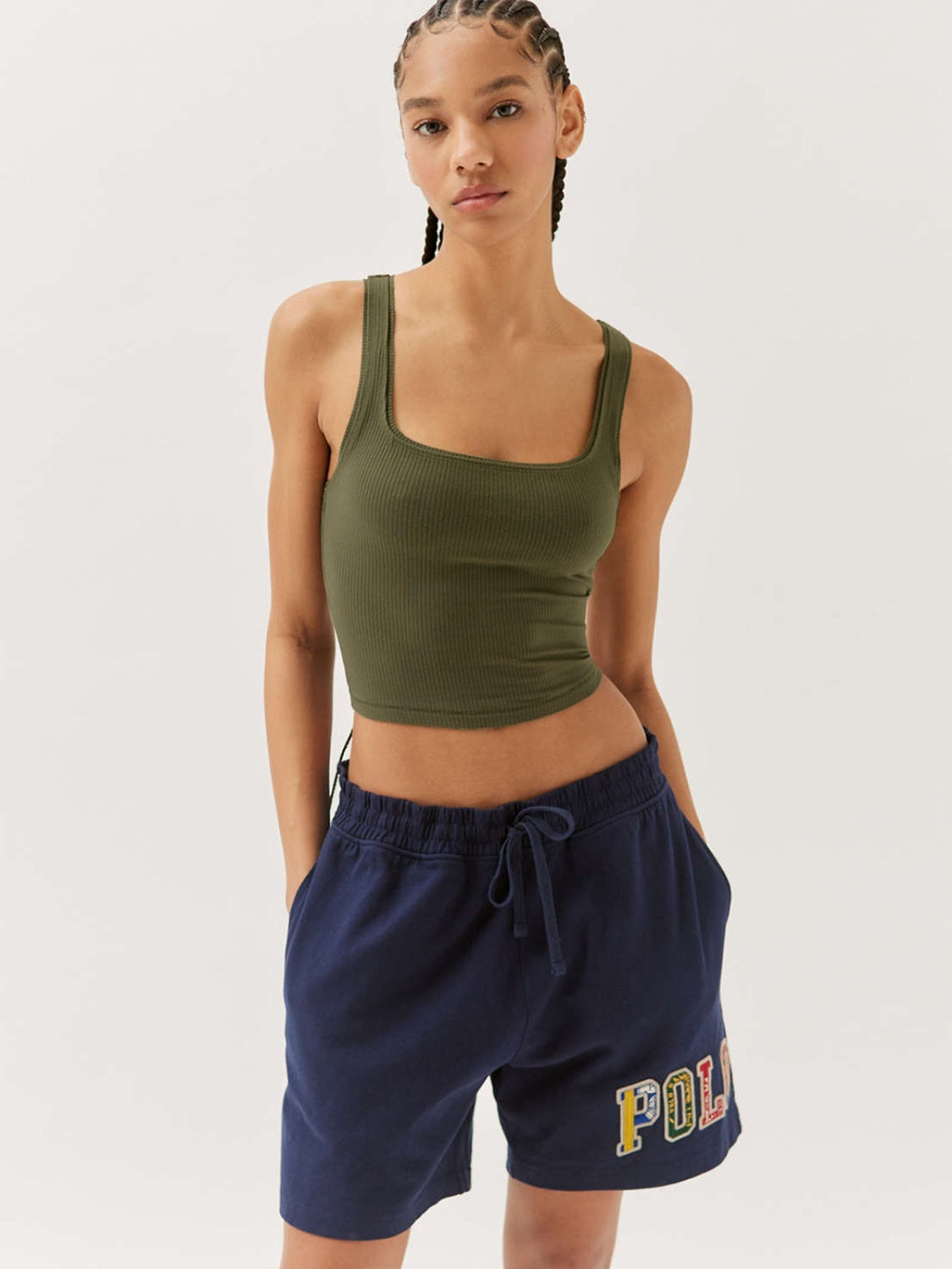 Square Neck Wide Strap Tank Army Green