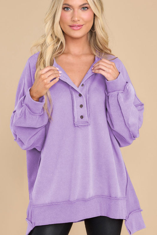 Exposed Seam Long Sleeve Sweatshirt Lavender