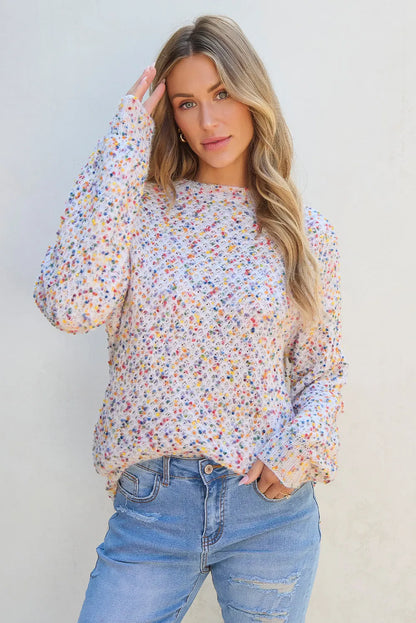 Round Neck Long Sleeve Sweater White