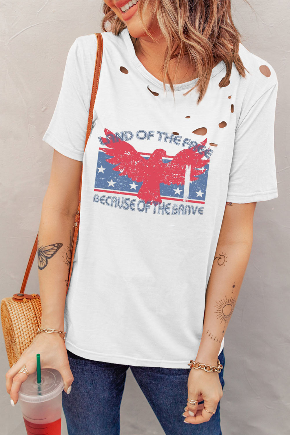 Patriotic Cutout Tee White