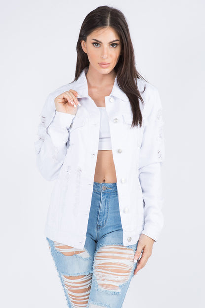 Women's Distressed Denim Jacket White