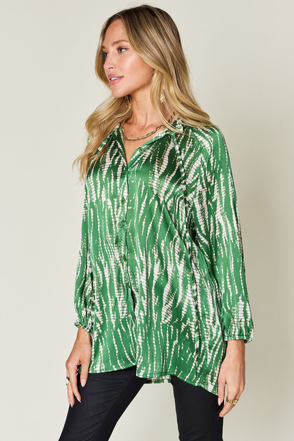 Opaque Printed Button-Up Long Sleeve Shirt