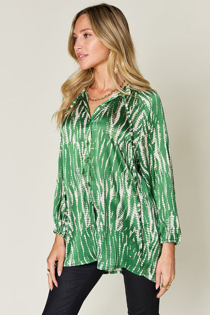 Opaque Printed Button-Up Long Sleeve Shirt