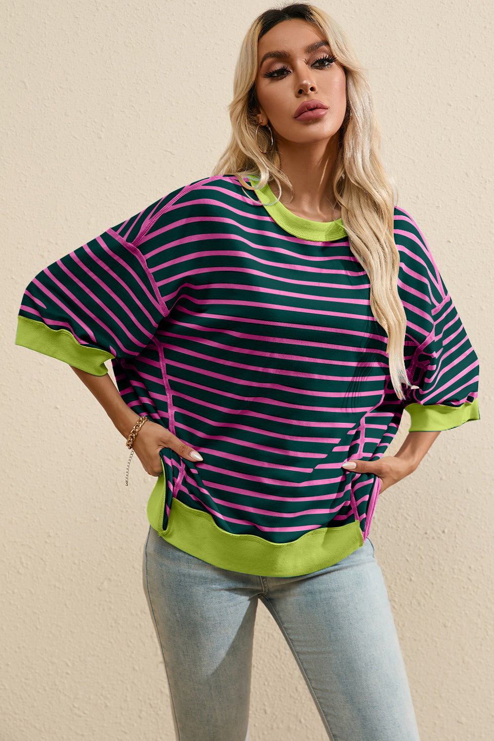 Striped Round Neck Half Sleeve T-Shirt Stripe