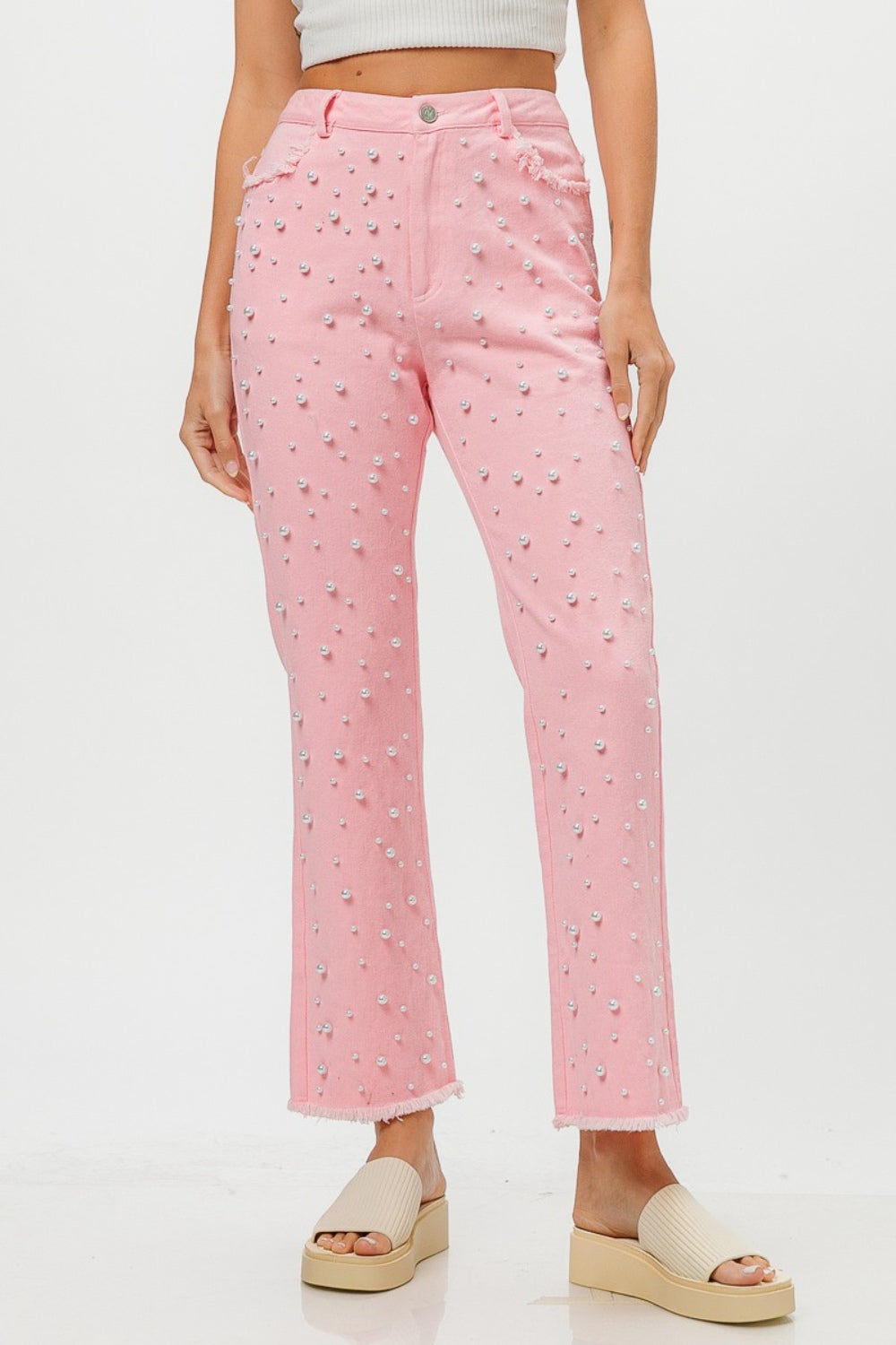 BiBi Washed Pearl Embellished Pants Blush Pink