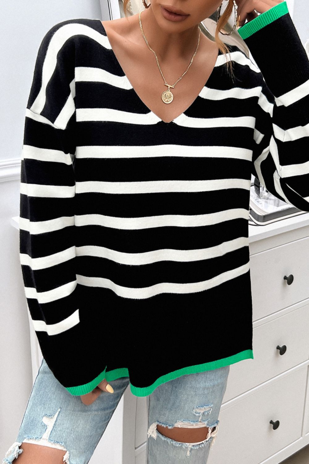 Striped V-Neck Sweater