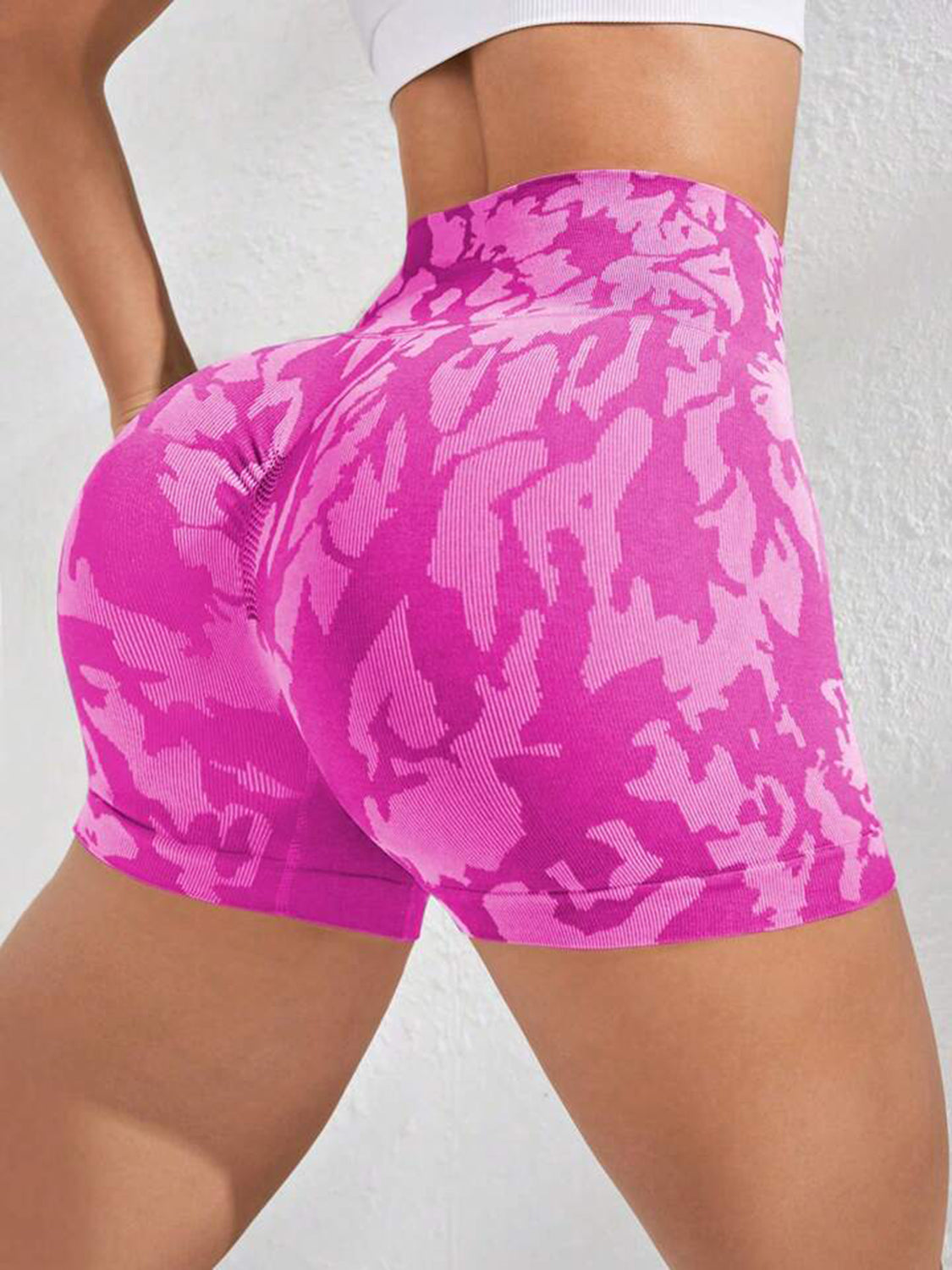 Printed High Waist Active Shorts Hot Pink