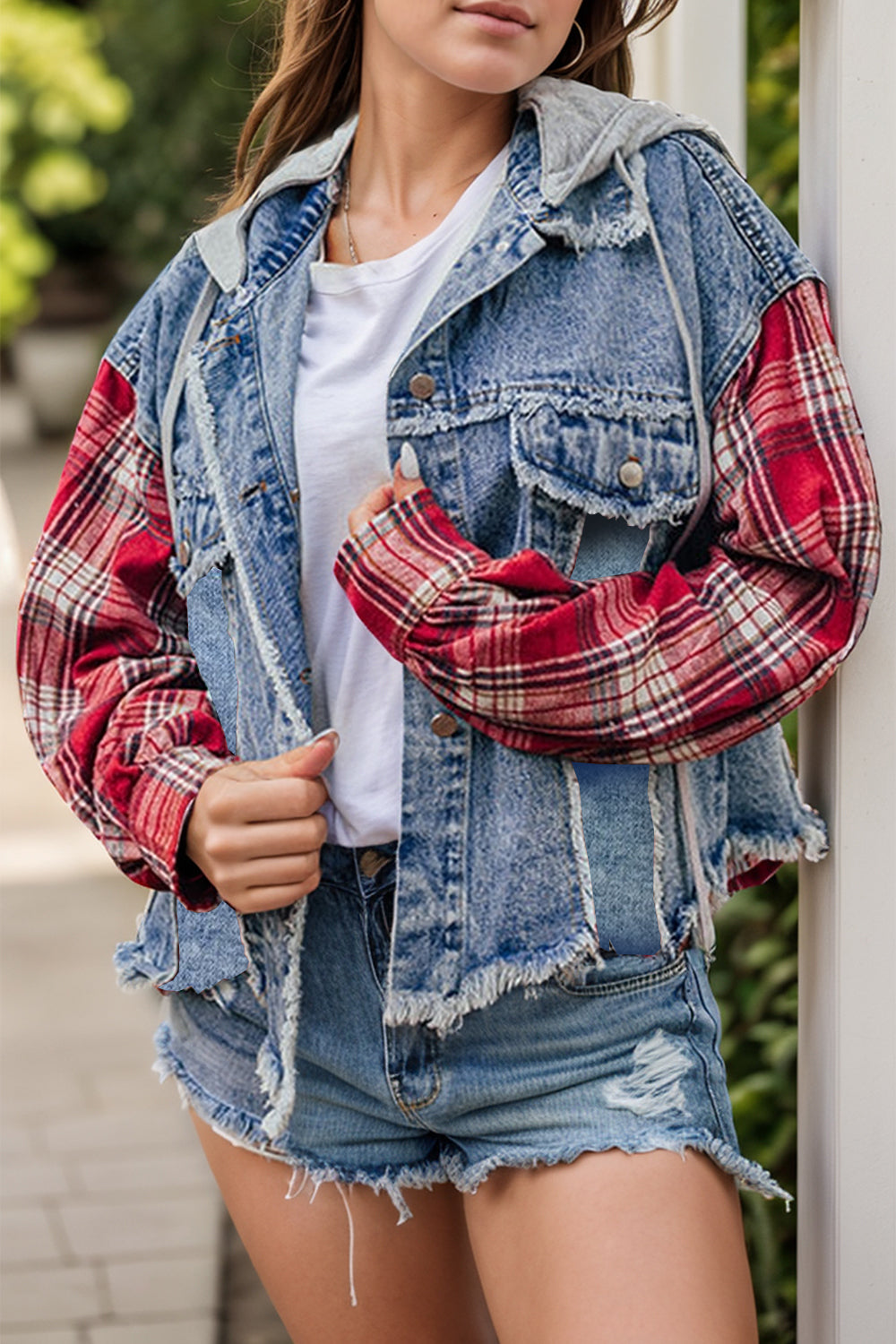 Women's Plaid Denim Jacket Medium