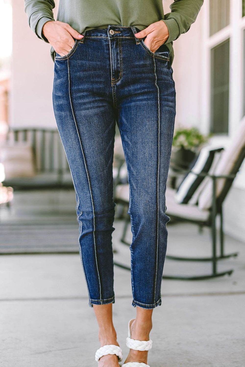 Slim Cropped Jeans with Pockets Medium