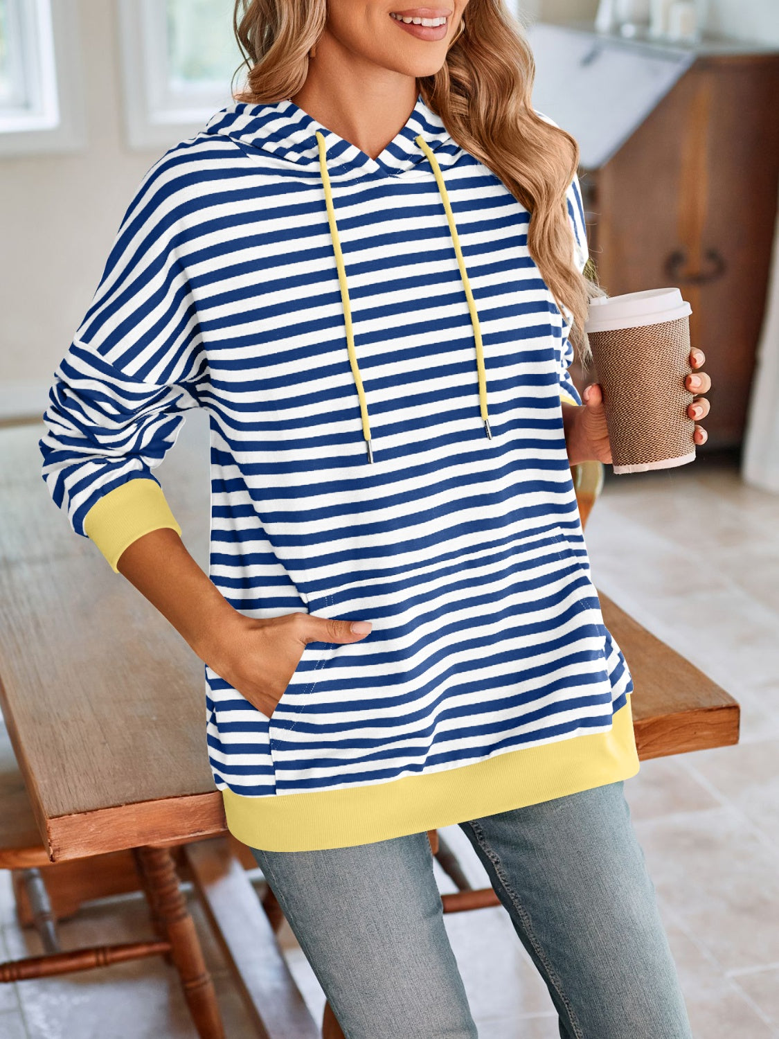 Striped Drawstring Hoodie