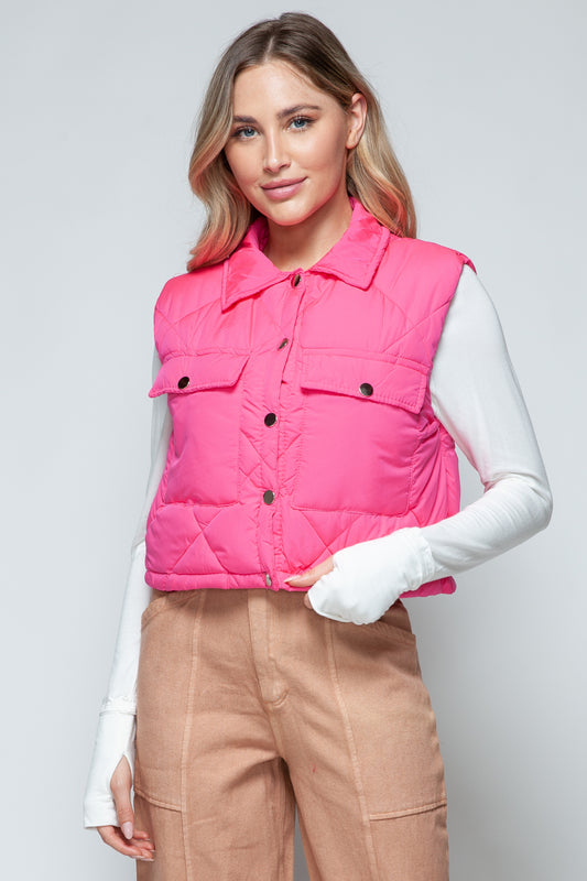 Snobbish Snap Down Quilted Crop Vest Hot Pink