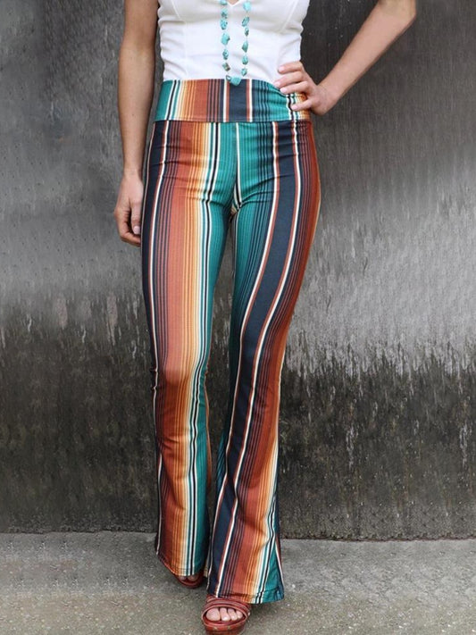 High Waist Striped Bootcut Pants Multicolor