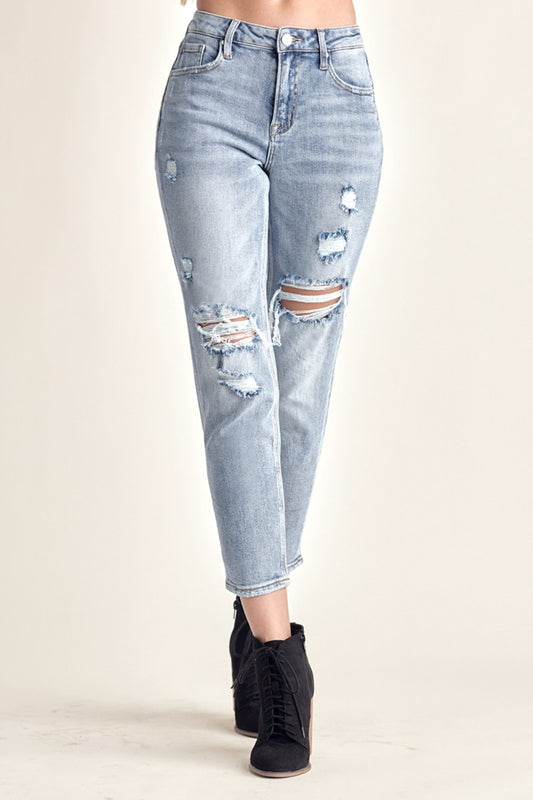 RISEN Distressed Slim Cropped Jeans MEDIUM