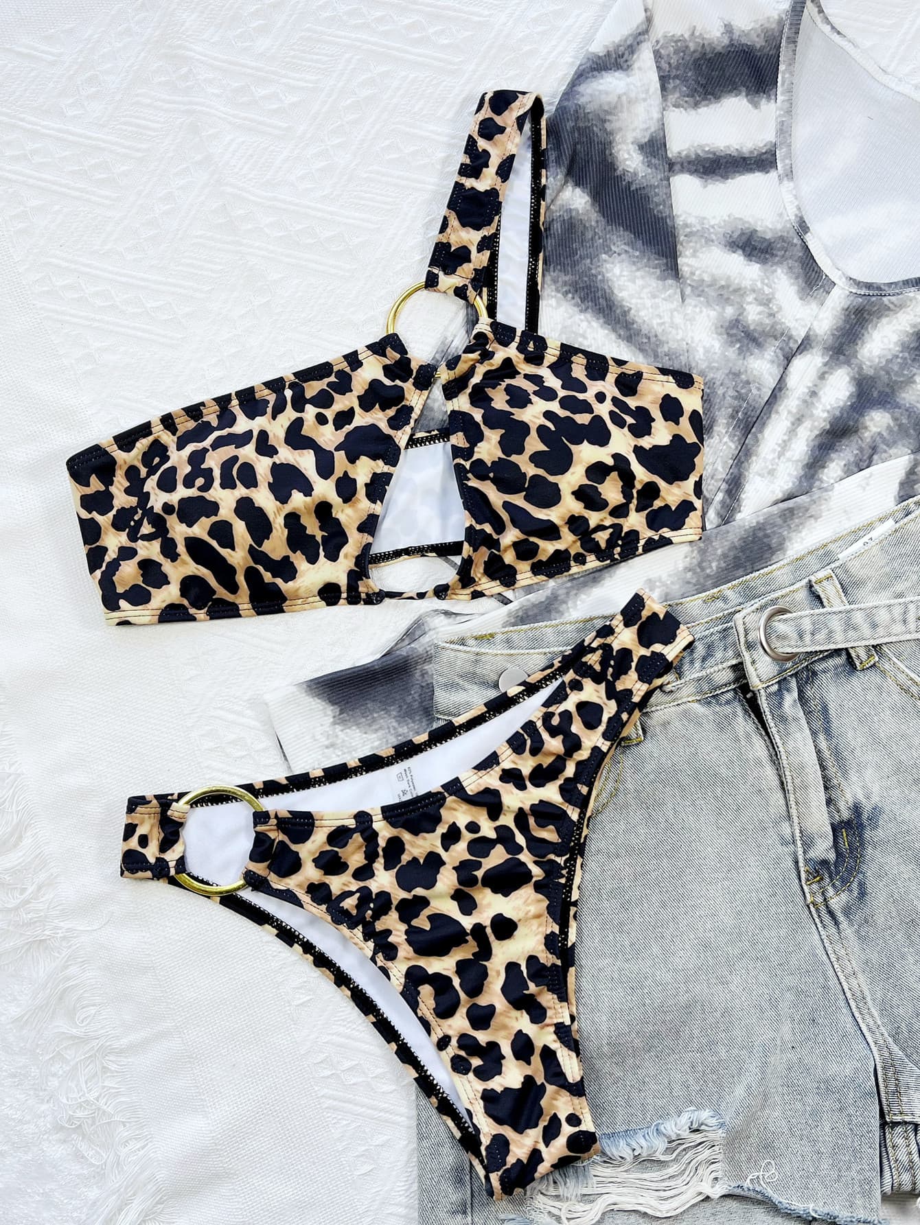 Cutout One-Shoulder Leopard Bikini Set