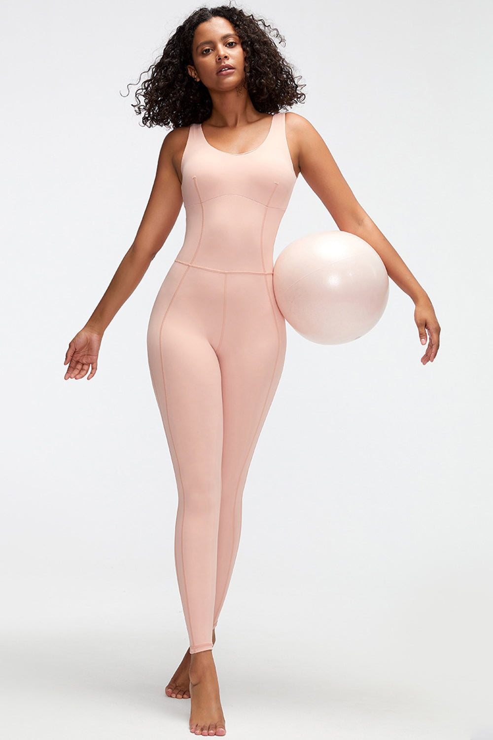 Crisscross Wide Strap Active Jumpsuit Blush Pink