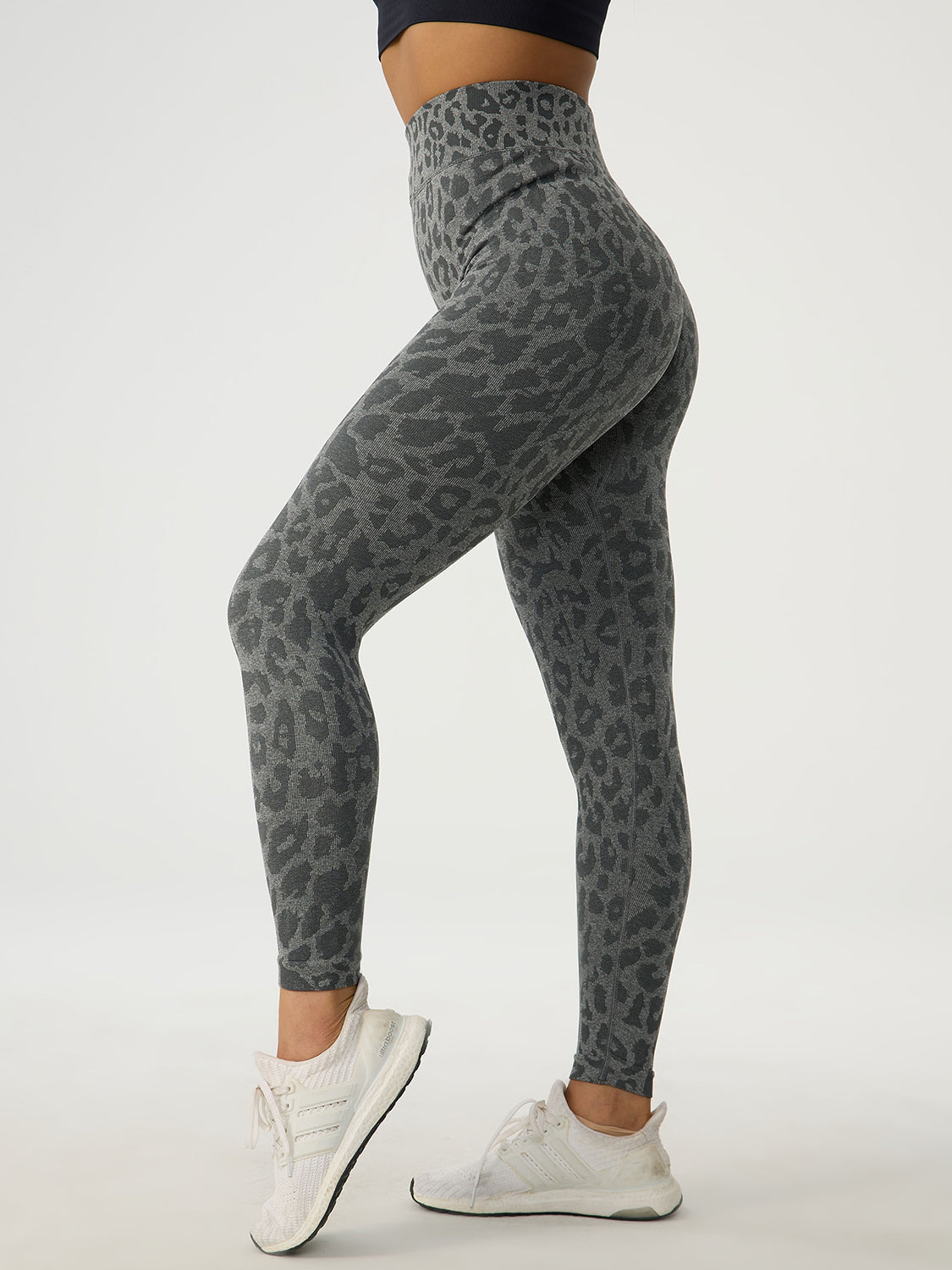 Leopard High Waist Active Pants Dark Gray