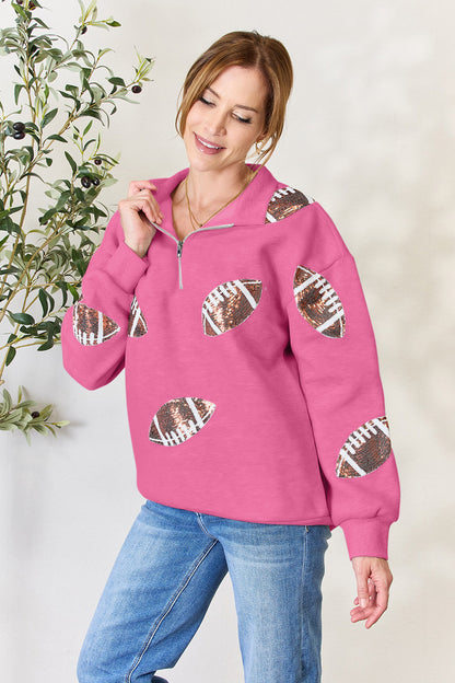 Back-to-School Sequin Football Sweatshirt Hot Pink