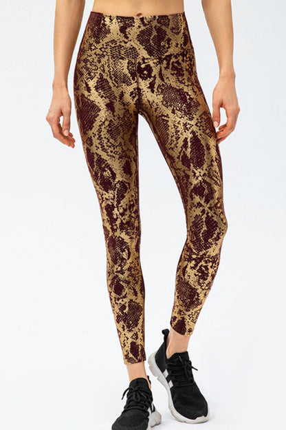 Animal Print Slim Fit Wide Waistband Long Sports Pants Caramel