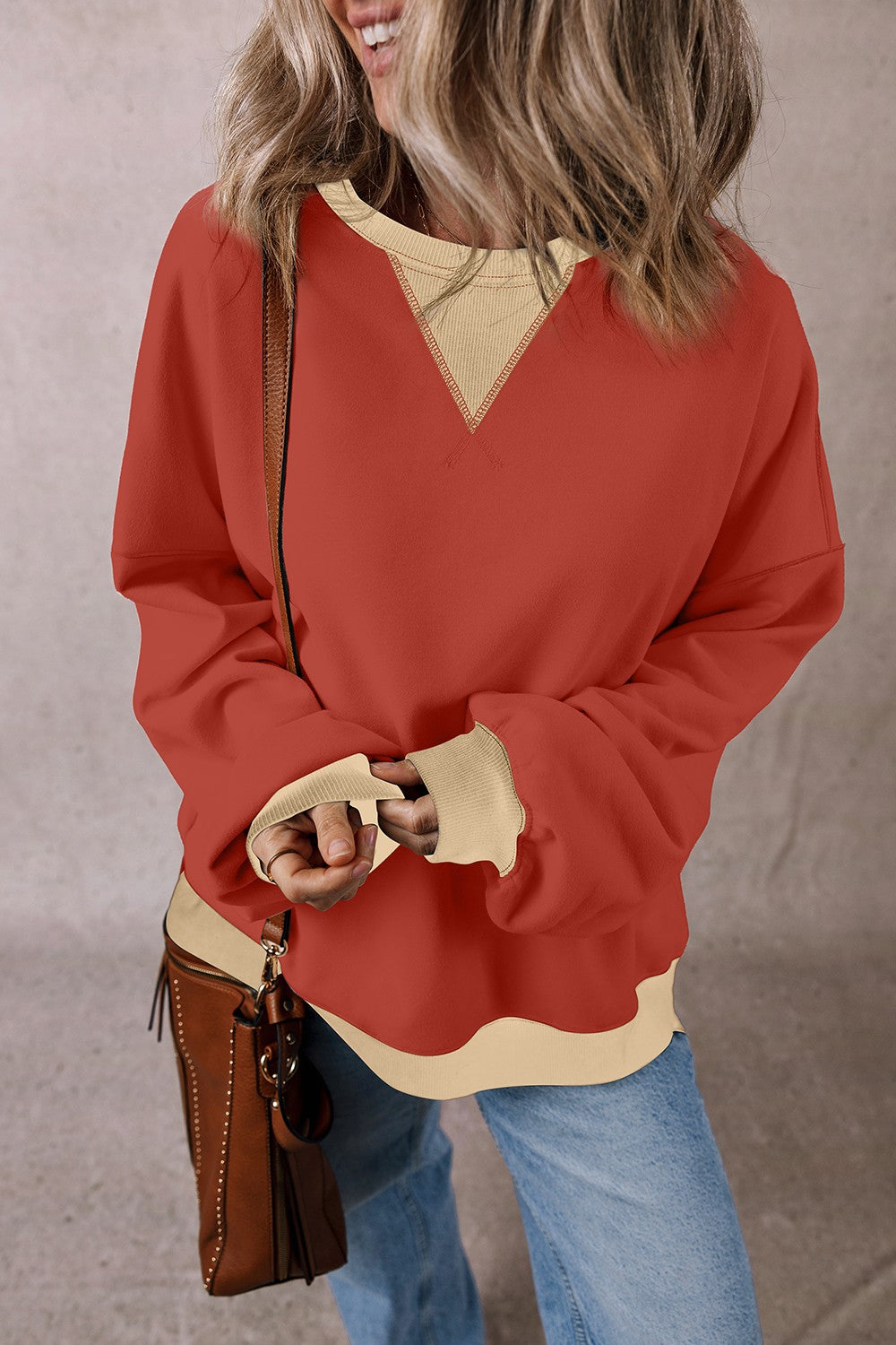 Back-to-School Contrast Sweatshirt Rust