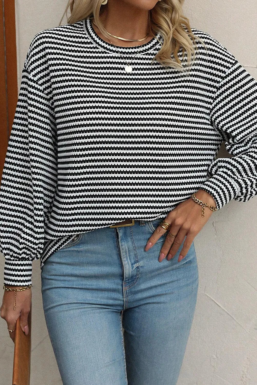 Striped Round Neck Long Sleeve Top