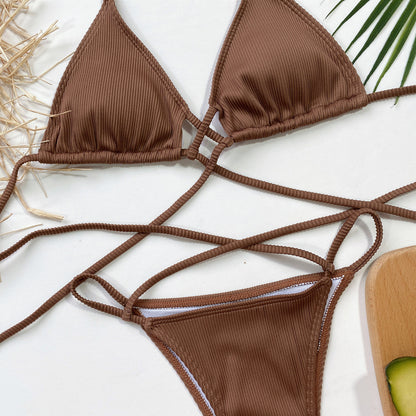 Crisscross Ribbed High Cut Bikini