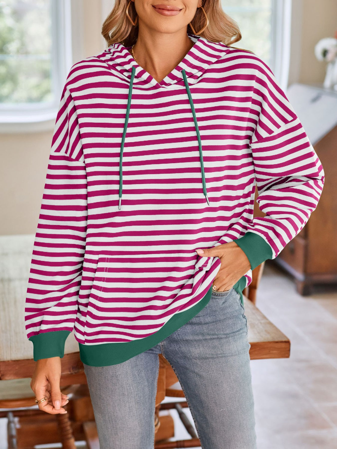 Striped Drawstring Hoodie