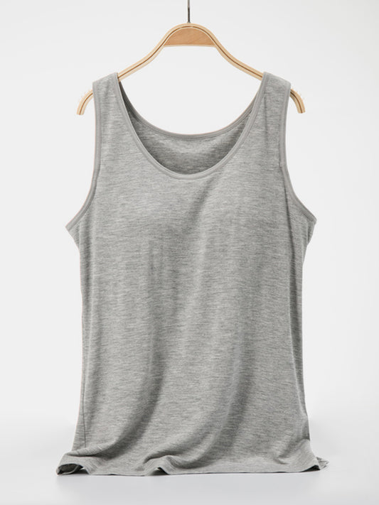 Scoop Neck Wide Strap Tank Gray