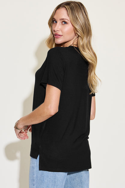 Soft Rayon V-Neck Hi-Lo T-Shirt