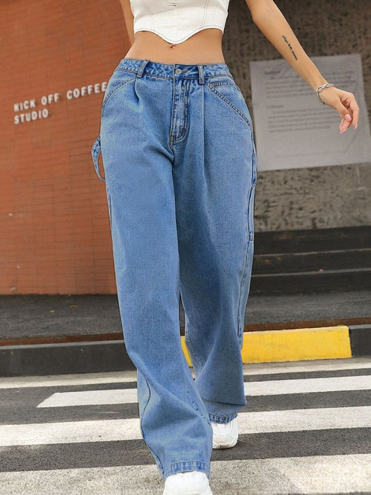 Wide Leg Jeans with Pockets Medium