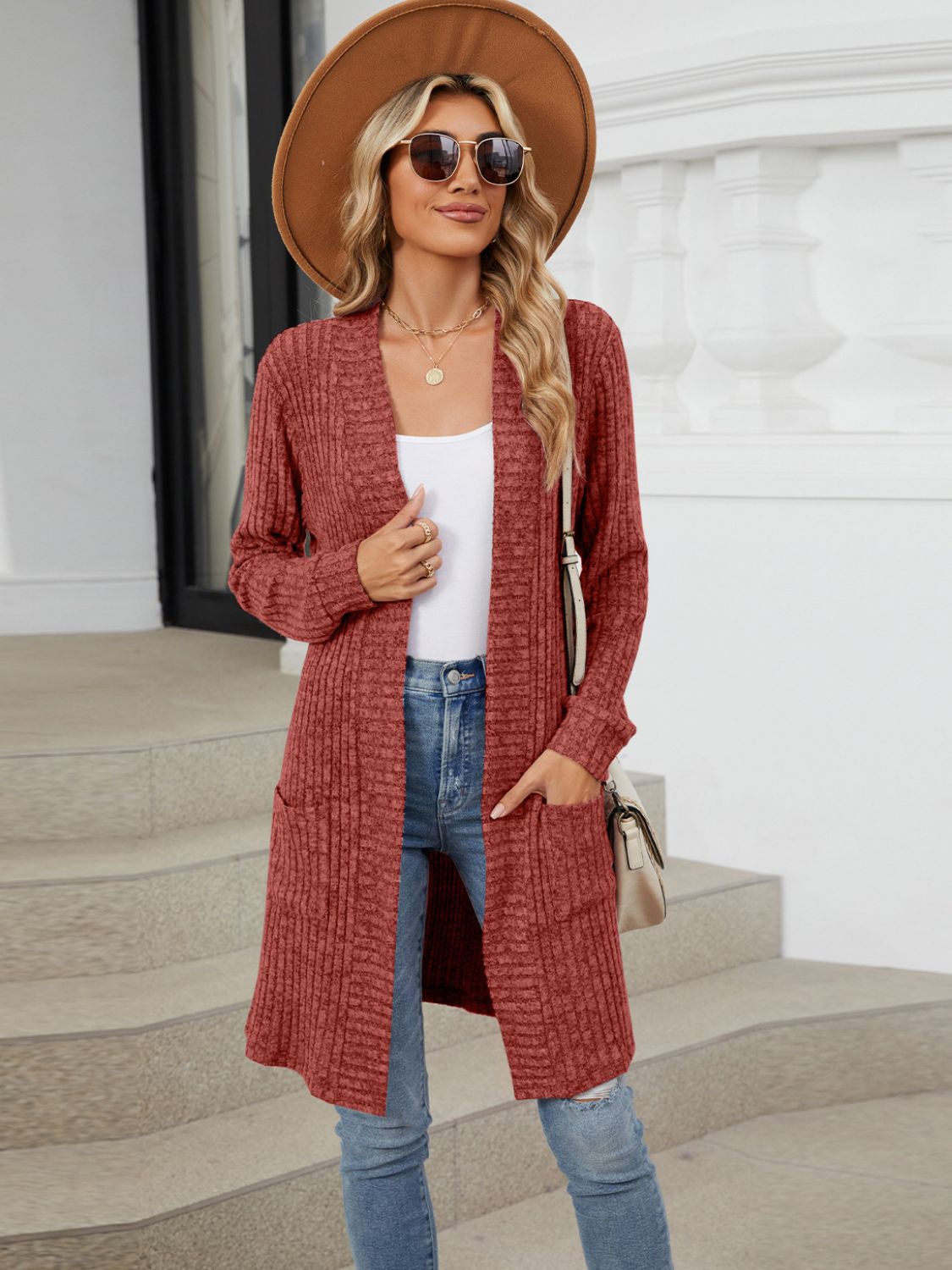 Open Front Long Sleeve Cardigan Burgundy