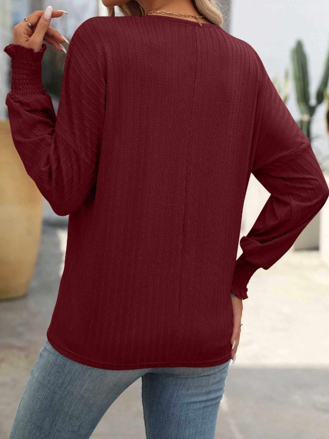 Textured Lantern Sleeve Top