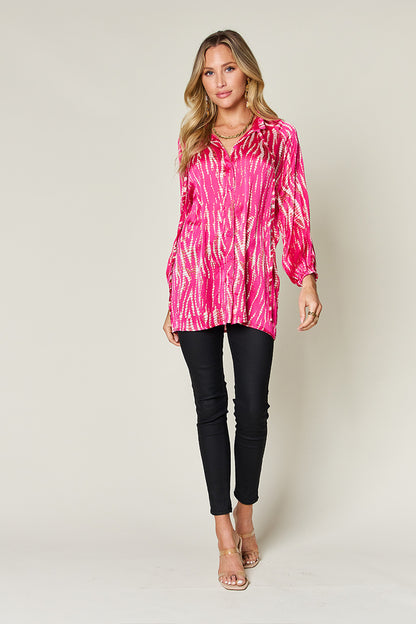 Opaque Printed Button-Up Long Sleeve Shirt