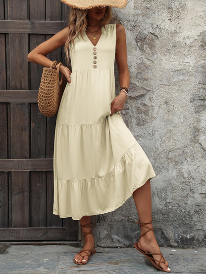 Cotton Sleeveless Dress with Decorative Buttons