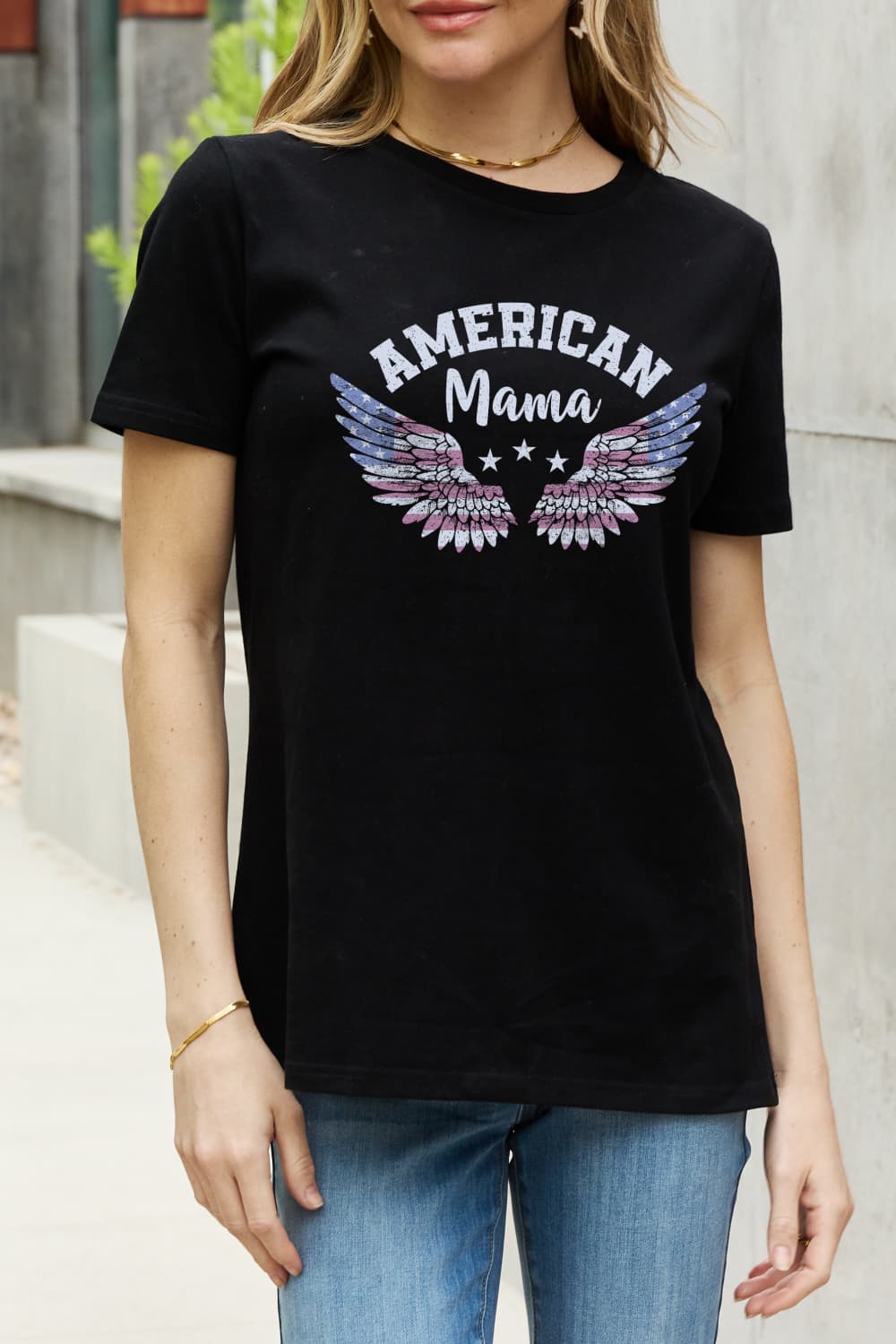 Simply Love AMERICAN MAMA Graphic Cotton Tee Black