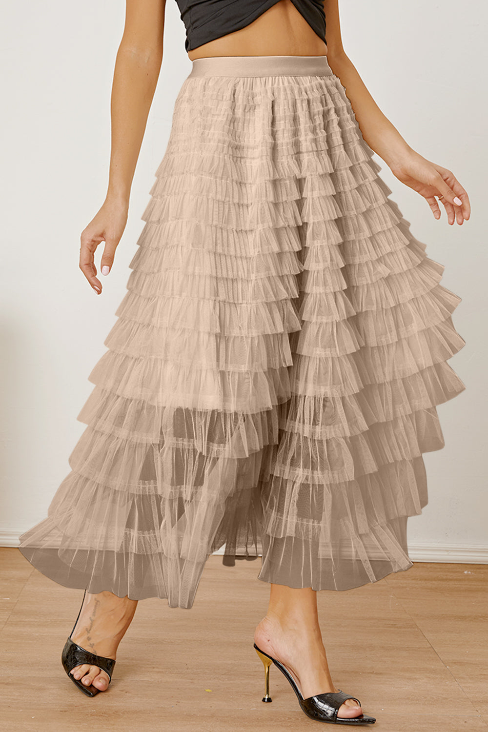 Ruched High Waist Tiered Skirt