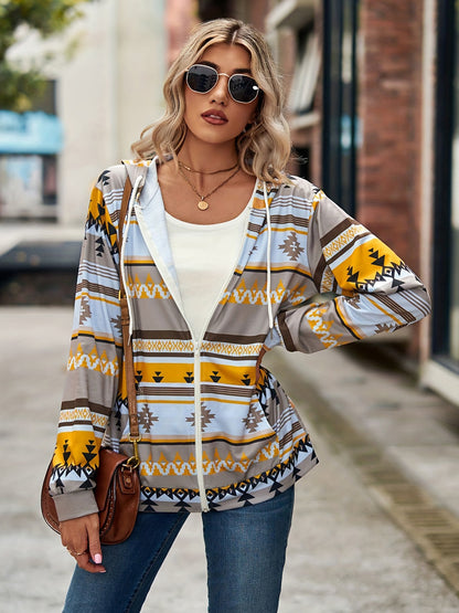 Geometric Hooded Sweatshirt Jacket