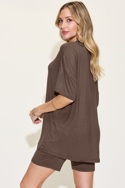 Relaxed Fit Rayon V-Neck Tee & Shorts Set