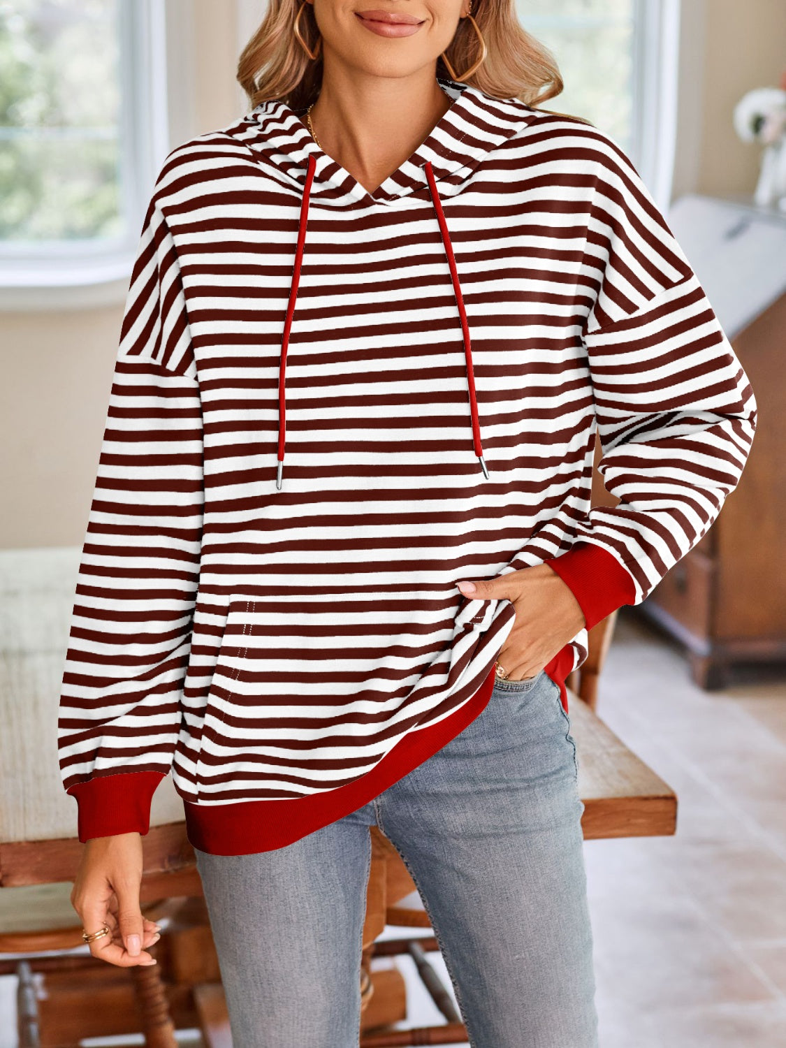 Striped Drawstring Hoodie